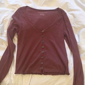 AE Lettuce Hem Button Down Long Sleeve